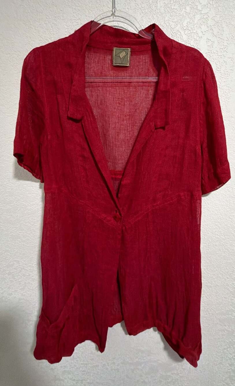 lili Red 100% Linen Short Sleeve Lagenlook Tunic Top